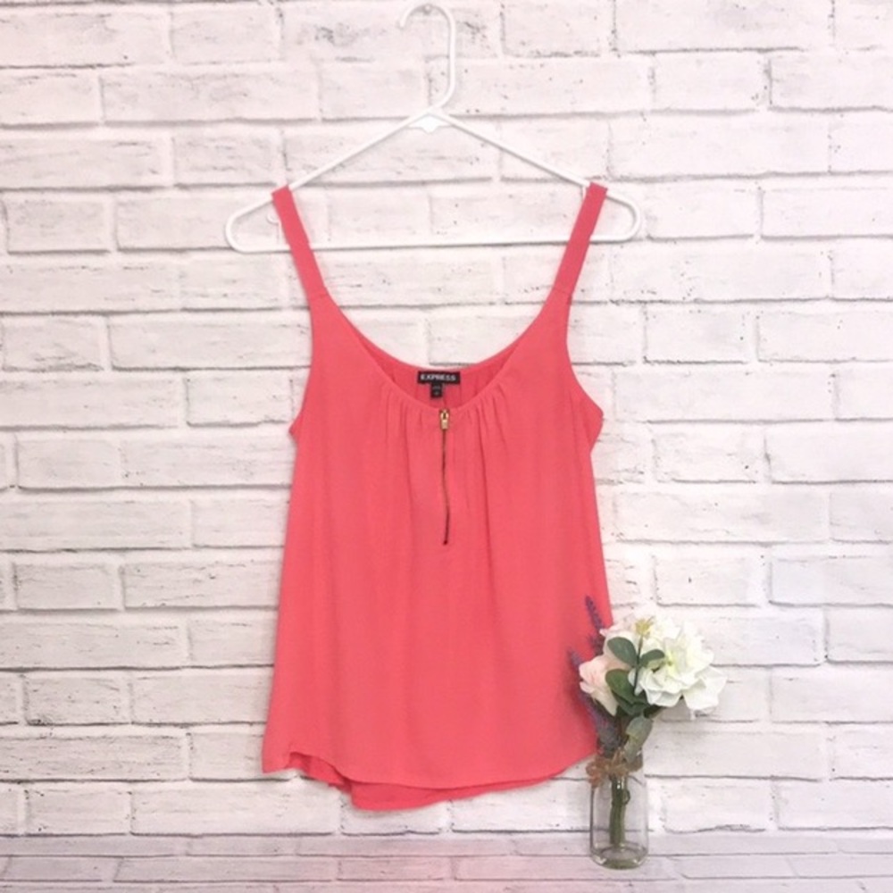 Coral Flowy Top with Gold Zipper